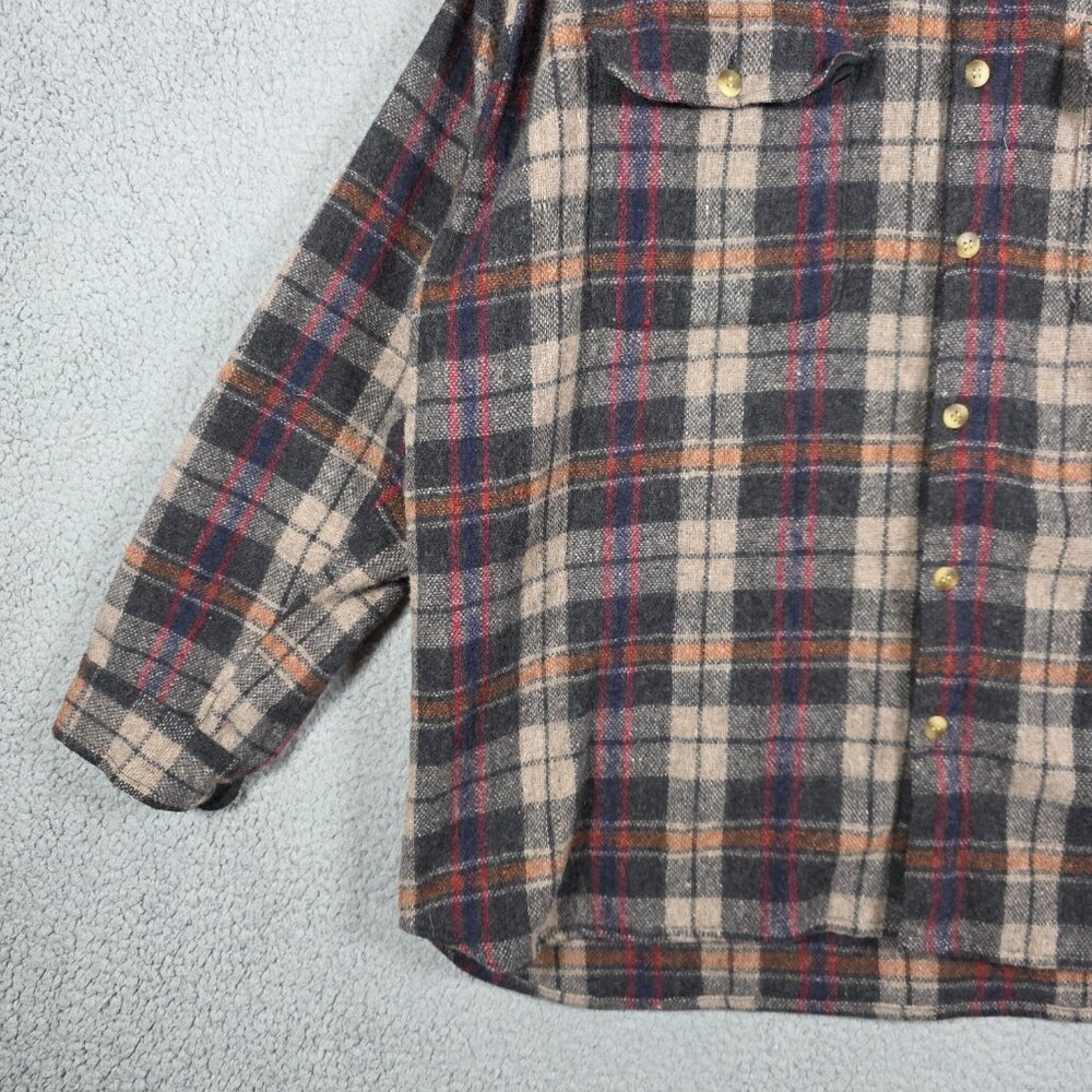 Vintage Flannel Shirt Mens Size XL Brown Tartan Plaid Regular Fit Wool Blend VTG - Picture 4 of 12